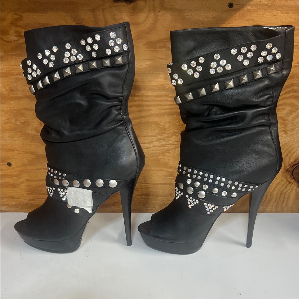 Zigi Leather Black Studded Women's Boots Size 9
